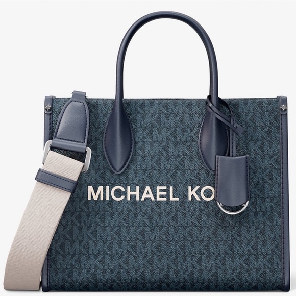 Michael Kors Small Mirella Signature Logo Crossbody Bag Admiral Blue - Picture 1 of 9